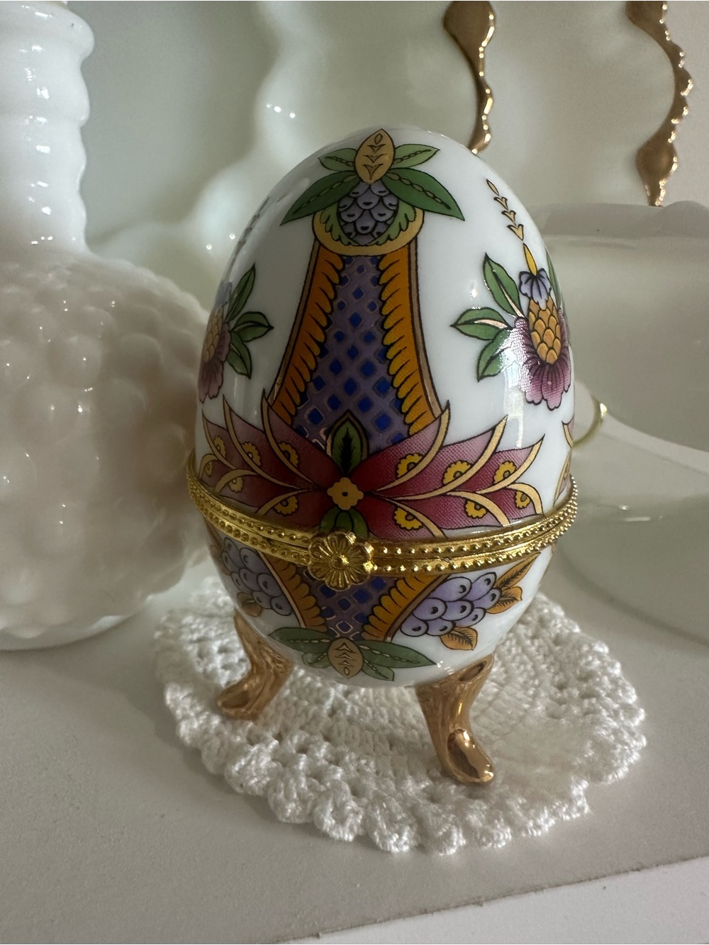 Vintage Limoges Style Porcelain Egg Trinket Box